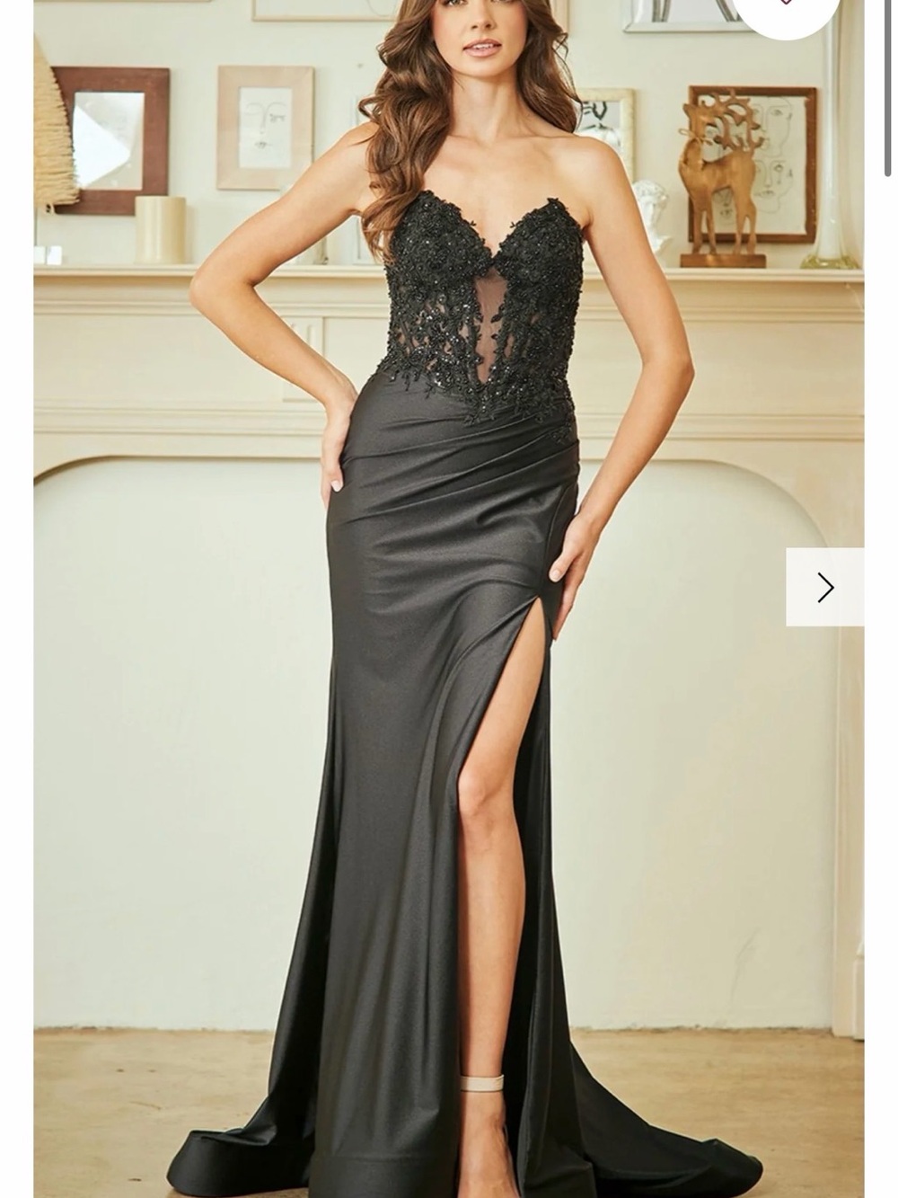 Black Embellished Corset Lace Up Formal Dress